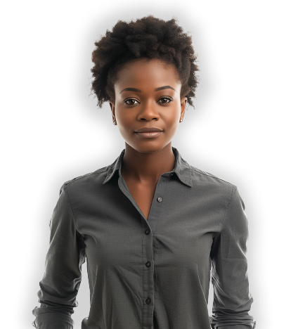 African-American woman wearing a grey shirt.